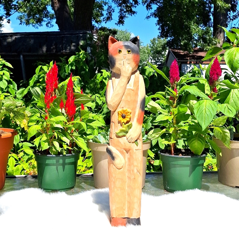 18-inch tall artistic handcarved wooden cat